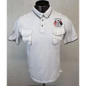 Mens‎ Coogi Australia USA Rugby Polo Shirt Size L White Pockets Running Game